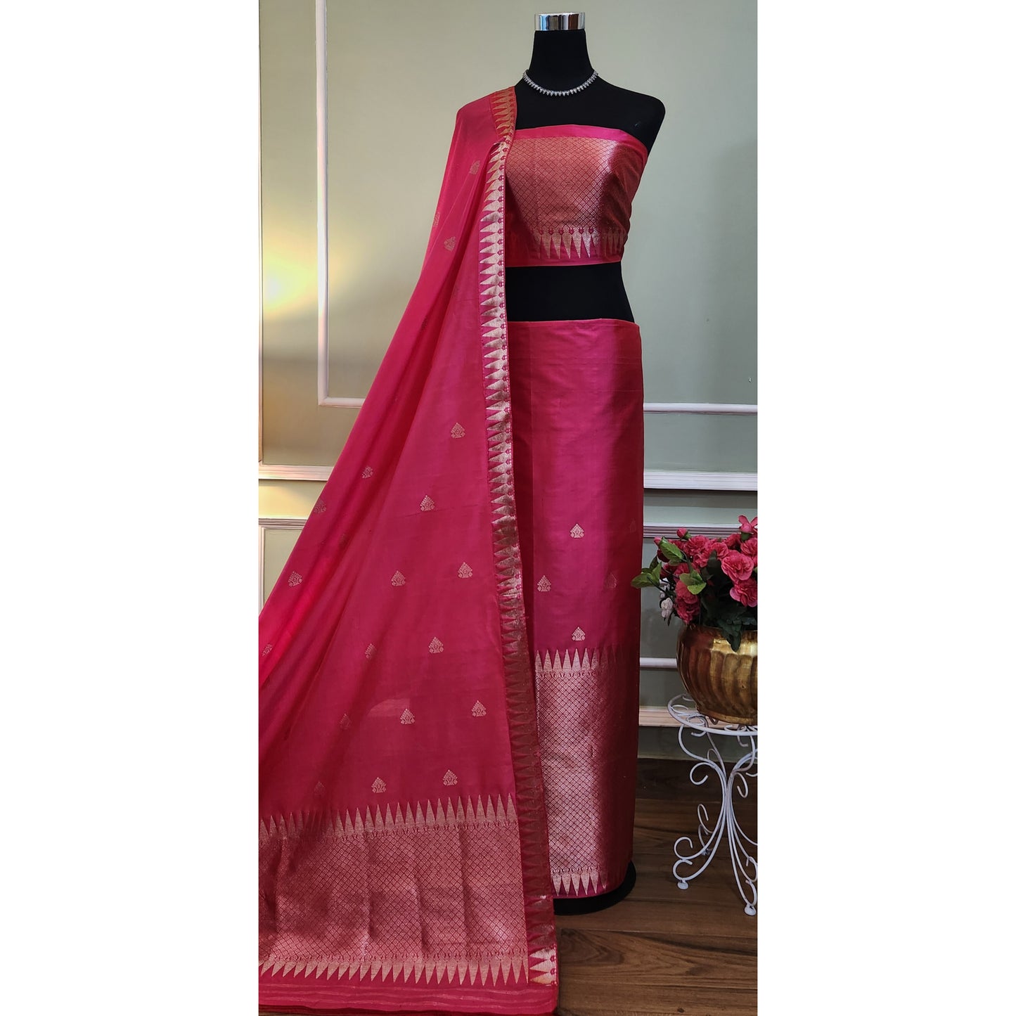 Pink Mulberry Silk (Paat) Mekhela Chador