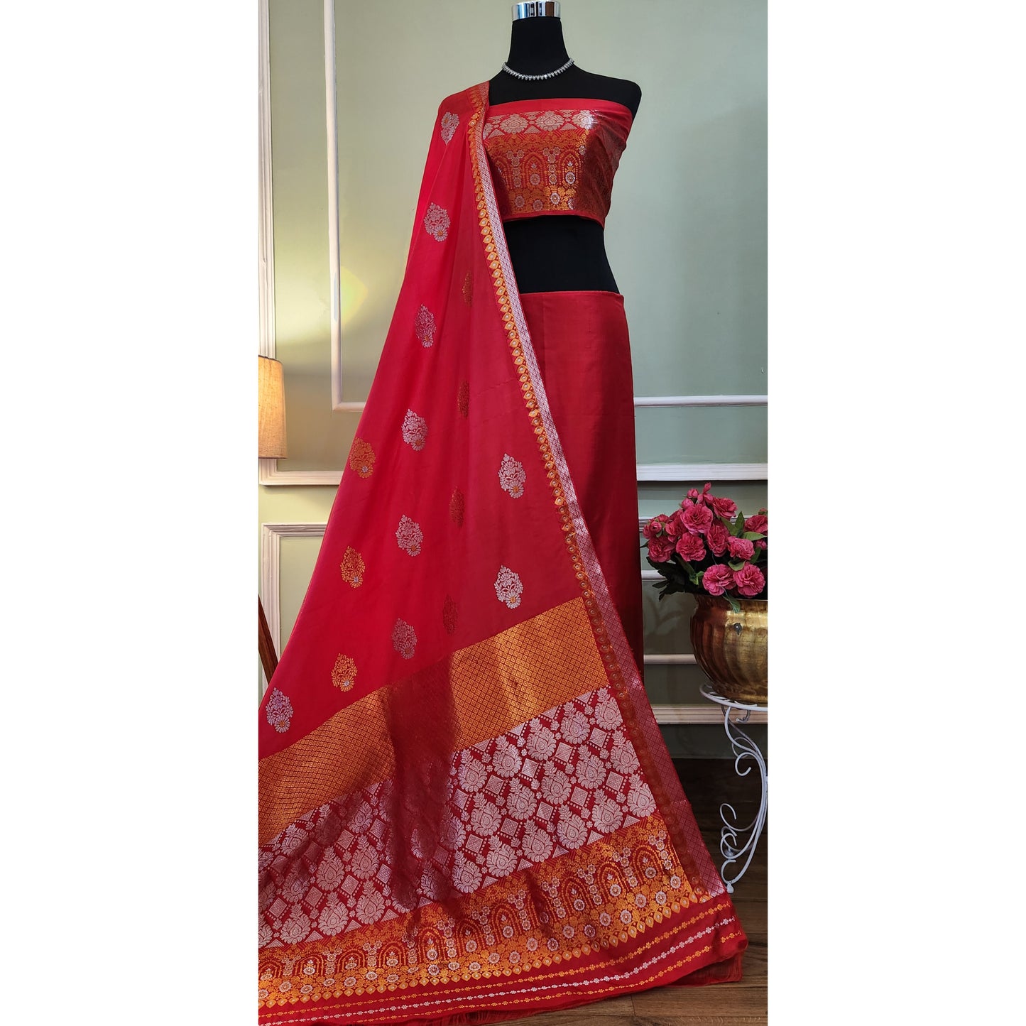 Red Mulberry Silk (Paat) Mekhela Chador