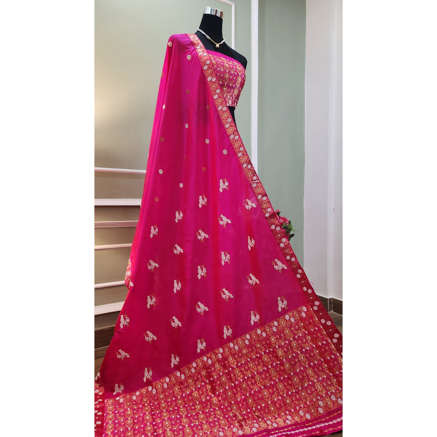 Pink Pure Mulberry Silk Mekhela Chador