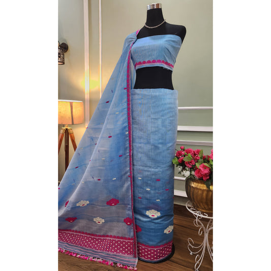 Blue Pure Cotton - Kesapaat Mekhela Chador