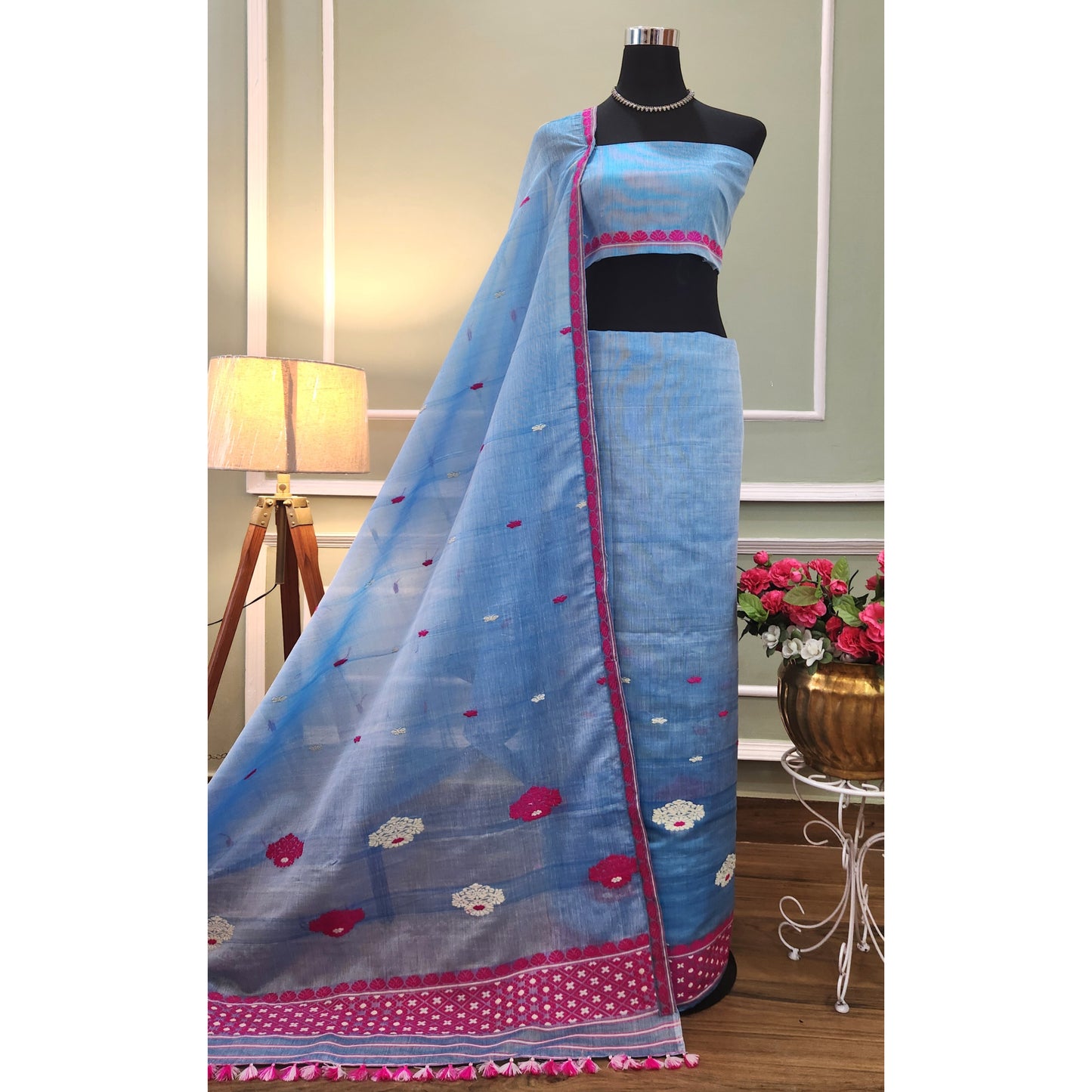 Blue Pure Cotton - Kesapaat Mekhela Chador