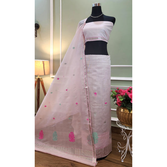 Pink Pure Cotton-Kesapaat Mekhela Chador