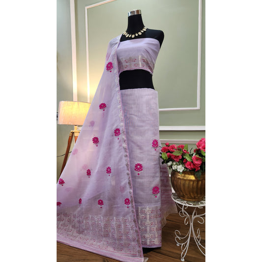 Light Purple Cotton-KesaPaat Mekhela Chador