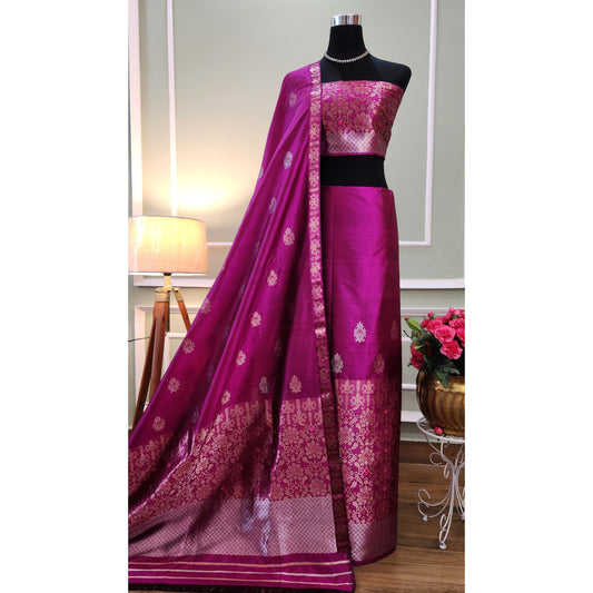 Magenta Pure Mulberry Silk Mekhela Chador