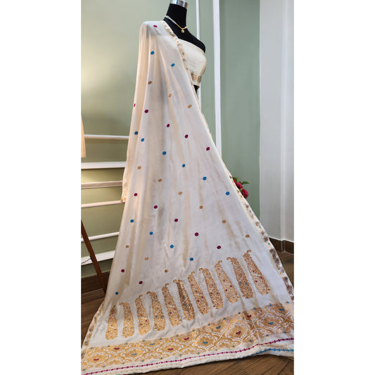 Ivory Pure Mulberry Silk Mekhela Chador