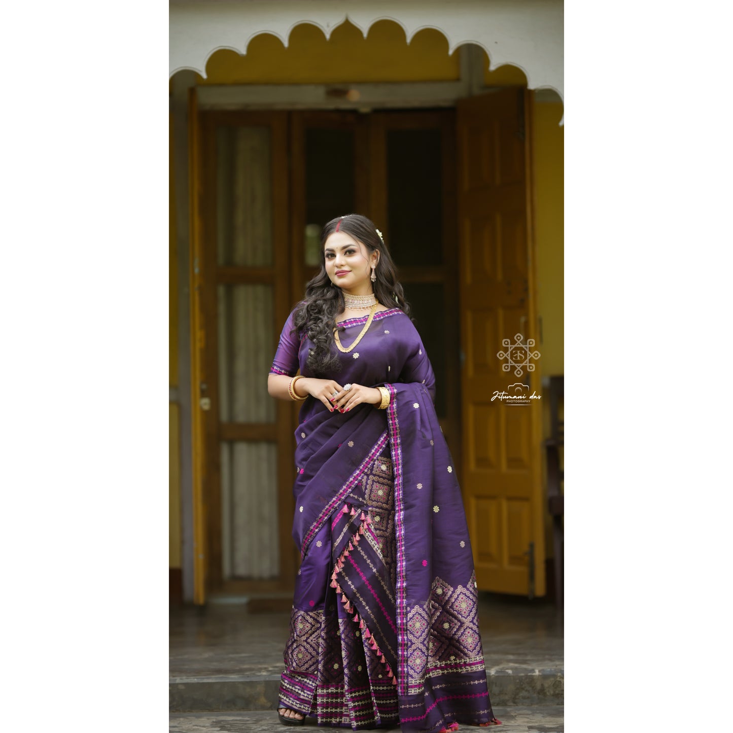 Violet Mulberry Silk (Paat-Kesapaat) Mekhela Chador