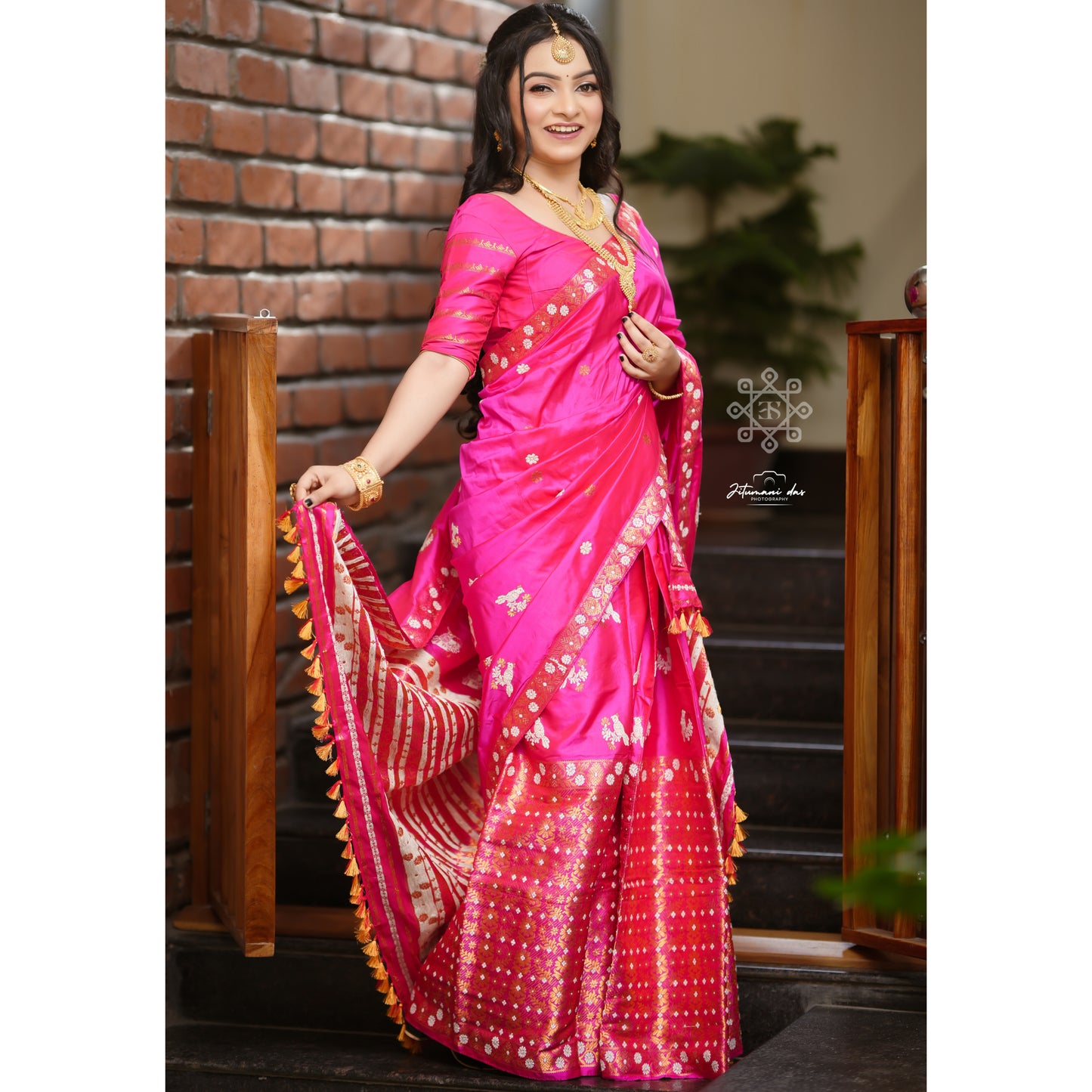 Pink Pure Mulberry Silk Mekhela Chador