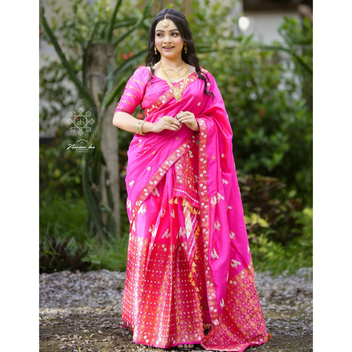 Pink Pure Mulberry Silk Mekhela Chador