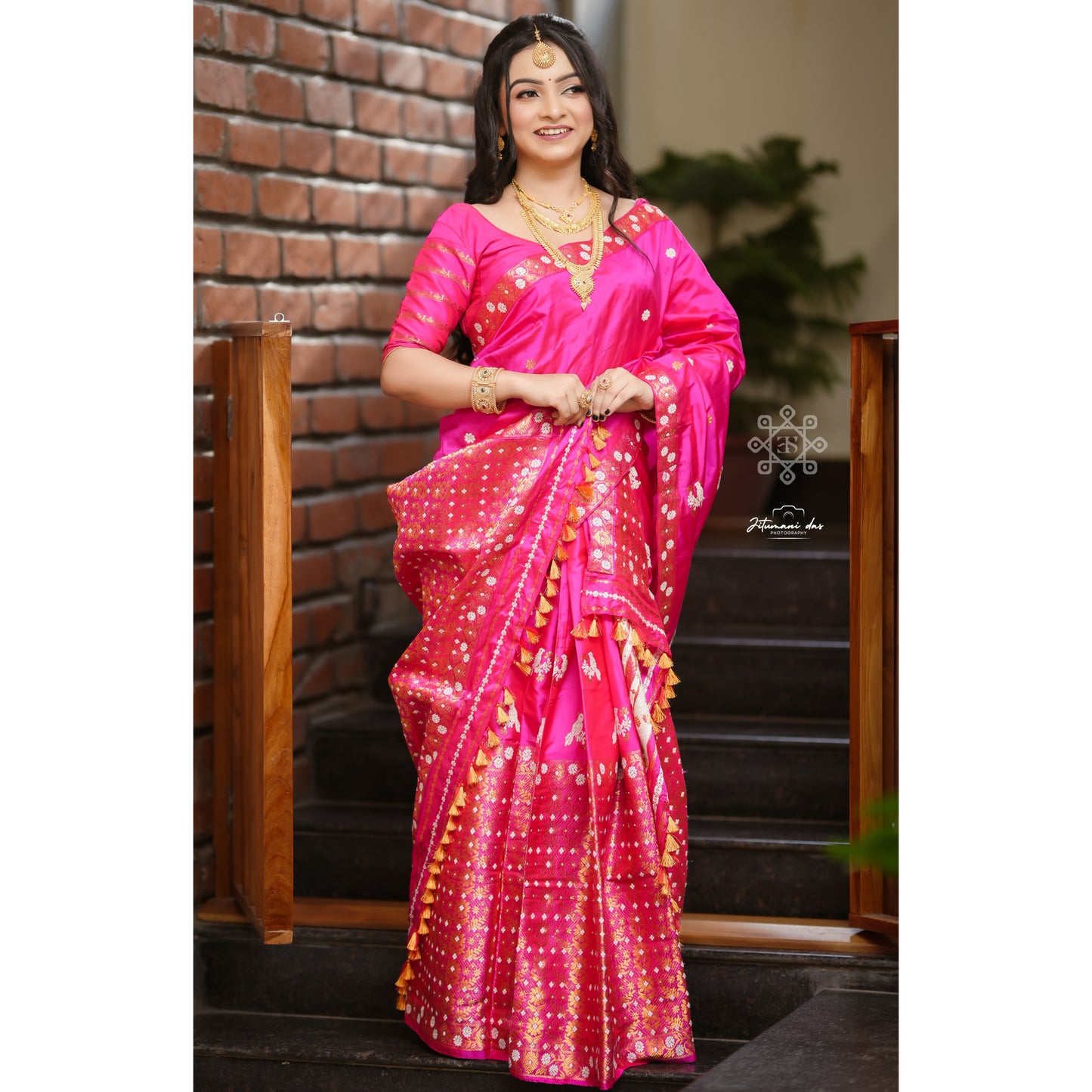Pink Pure Mulberry Silk Mekhela Chador