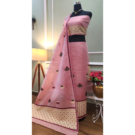 Pink Cotton-Kesapaat Mekhela Chador