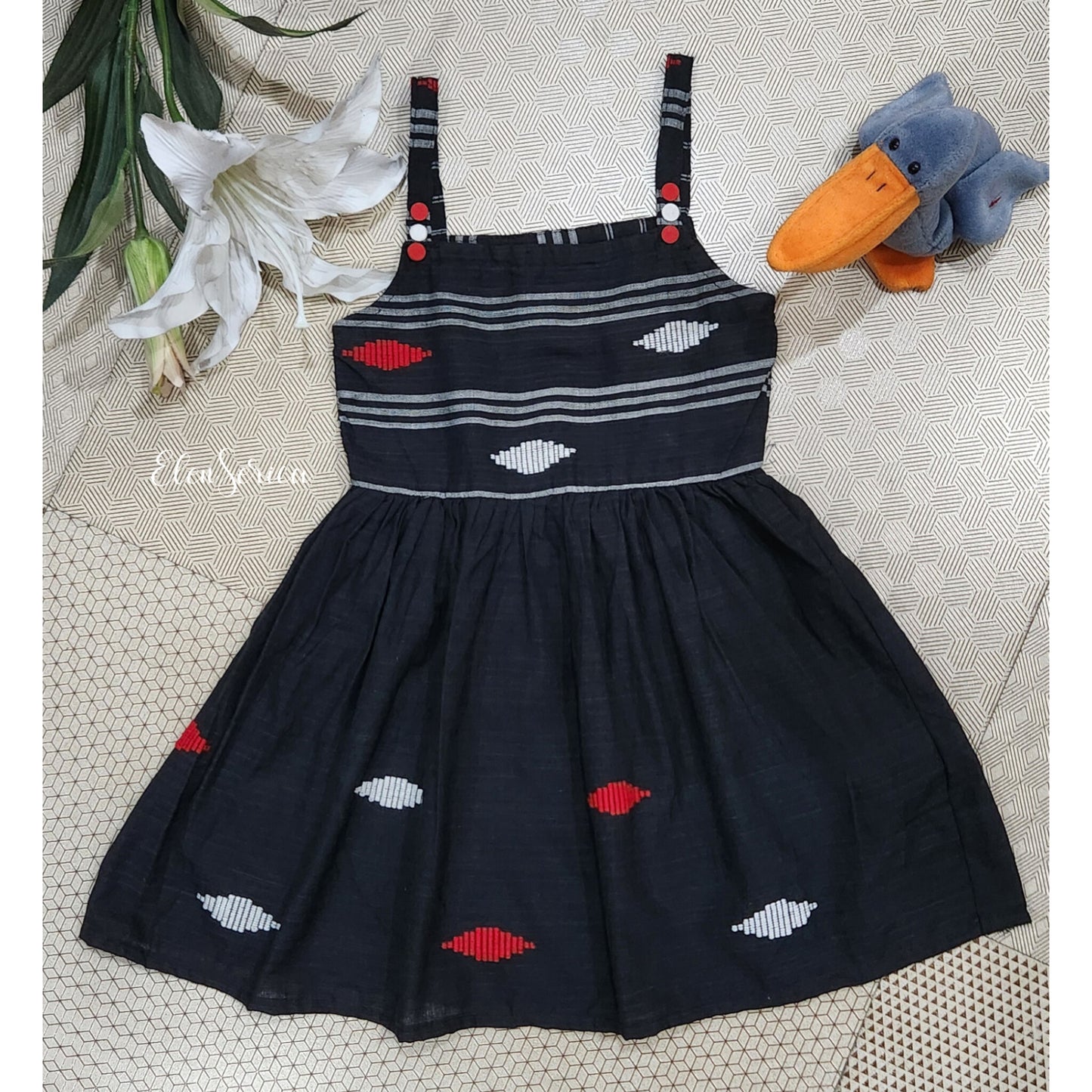 Black Handloom Dress for Girls