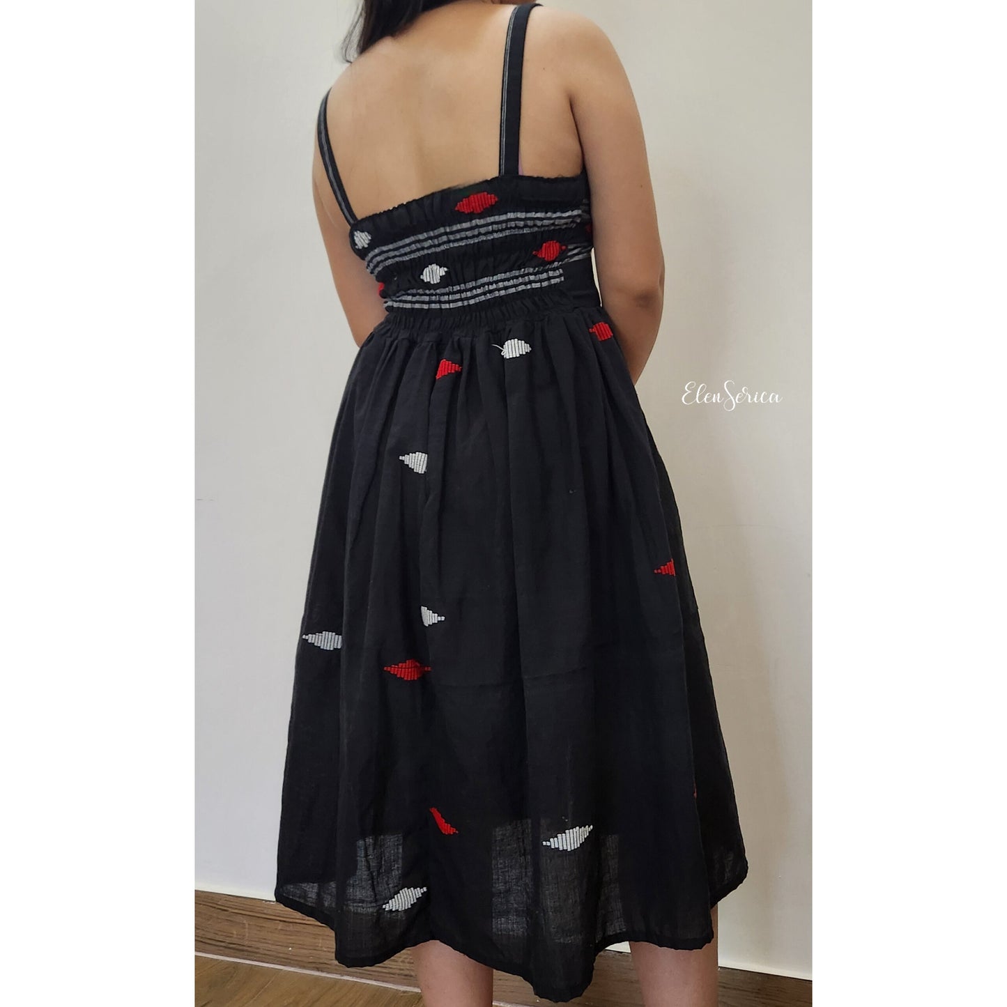 Black Handloom Cotton Midi Dress