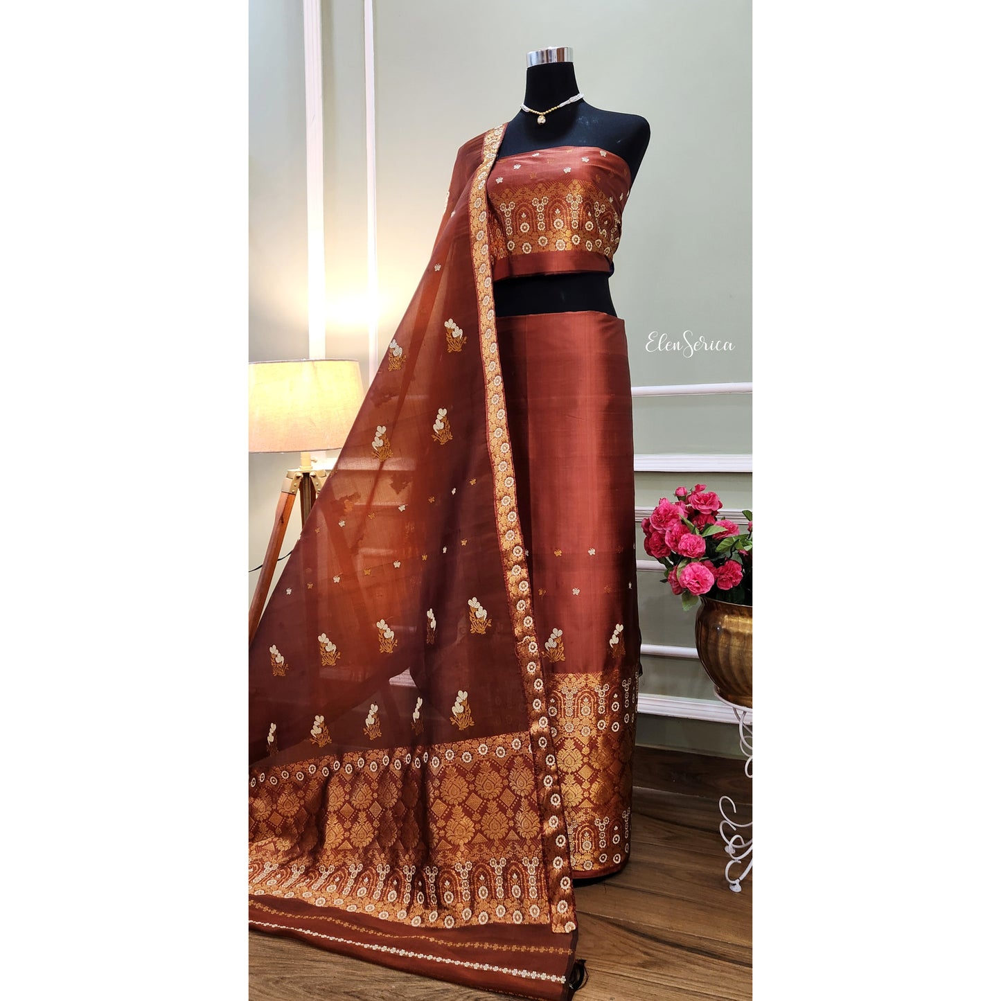 Copper Brown Mulberry Silk (Paat-Kesapaat) Mekhela Chador