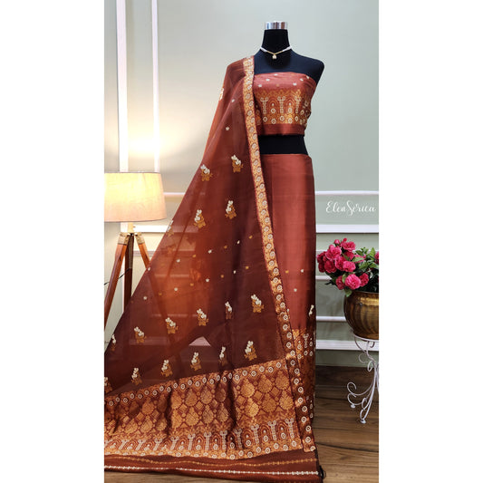 Copper Brown Mulberry Silk (Paat-Kesapaat) Mekhela Chador