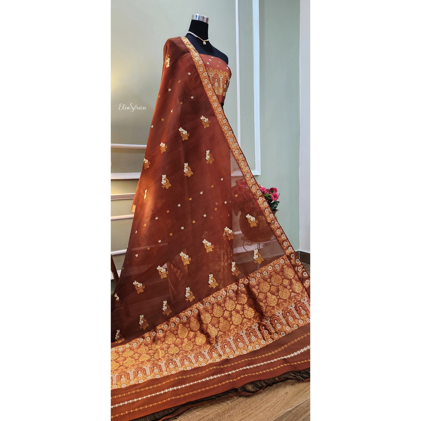 Copper Brown Mulberry Silk (Paat-Kesapaat) Mekhela Chador