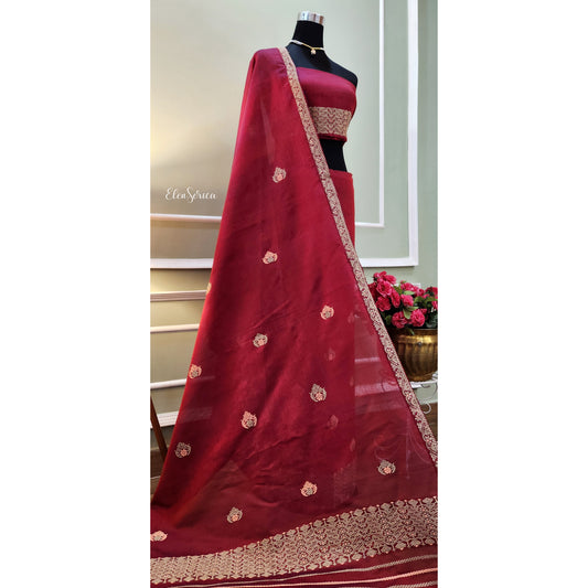 Maroon Cotton-Kesapaat Mekhela Chador