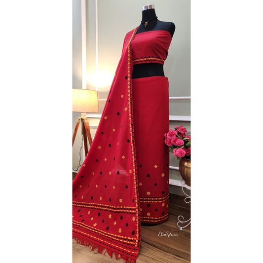 Red Cotton Mekhela Chador