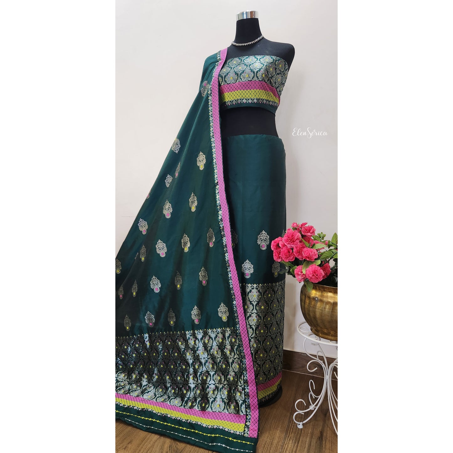Emerald Green Mulberry Silk Mekhela Chador