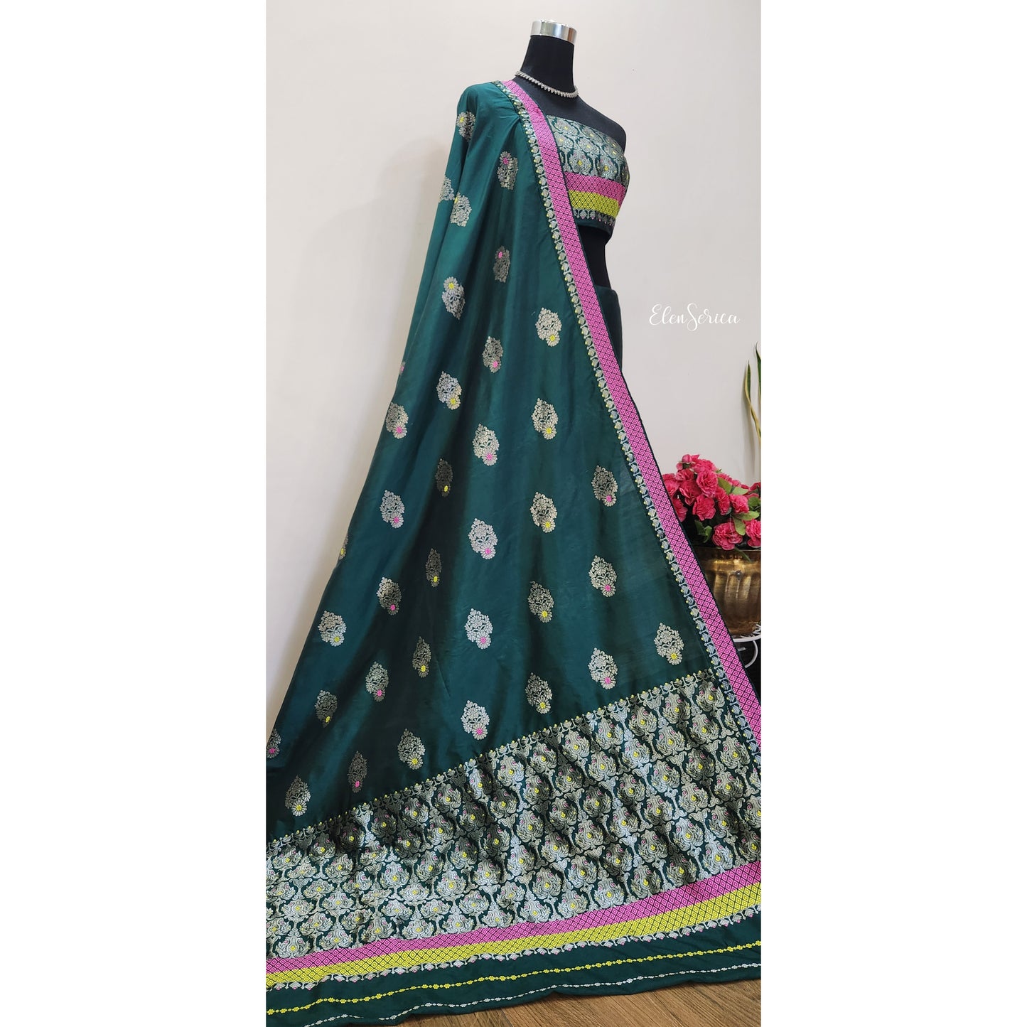 Emerald Green Mulberry Silk Mekhela Chador