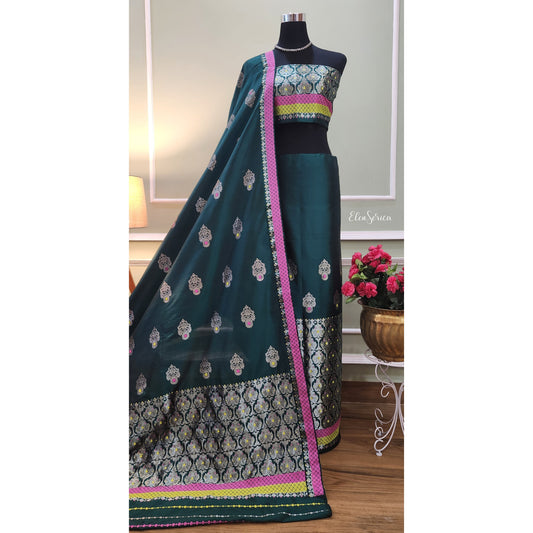 Emerald Green Mulberry Silk Mekhela Chador