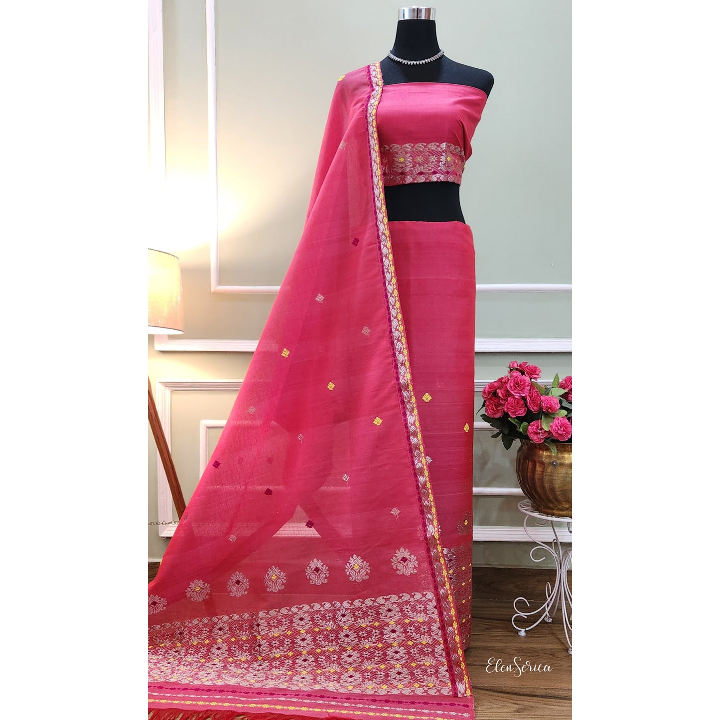 Pink Cotton Kesapaat Mekhela Chador