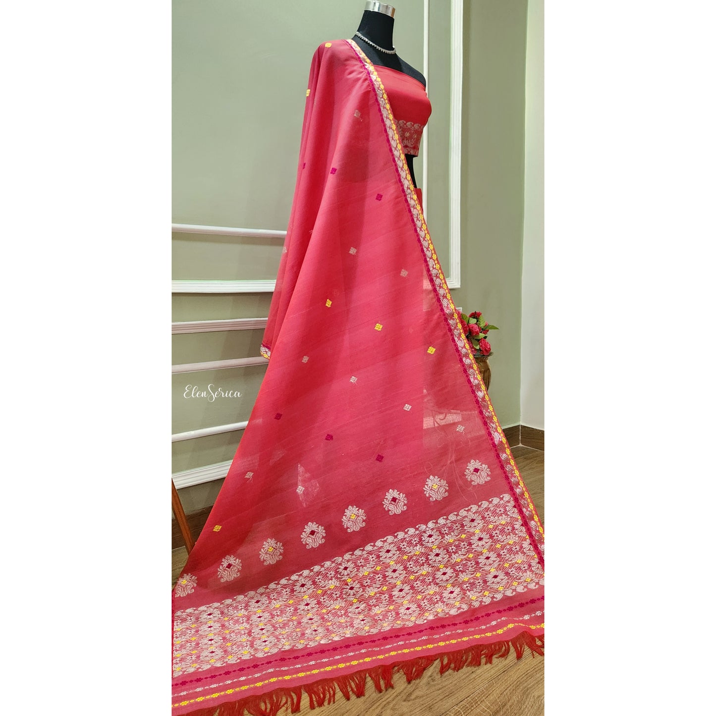 Pink Cotton Kesapaat Mekhela Chador