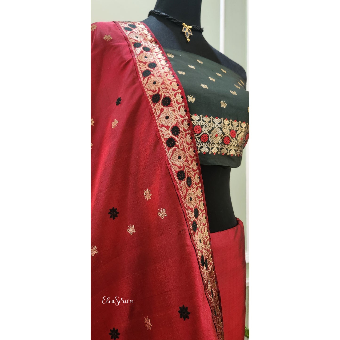 Crimson Royal Mulberry Silk Mekhela Chador
