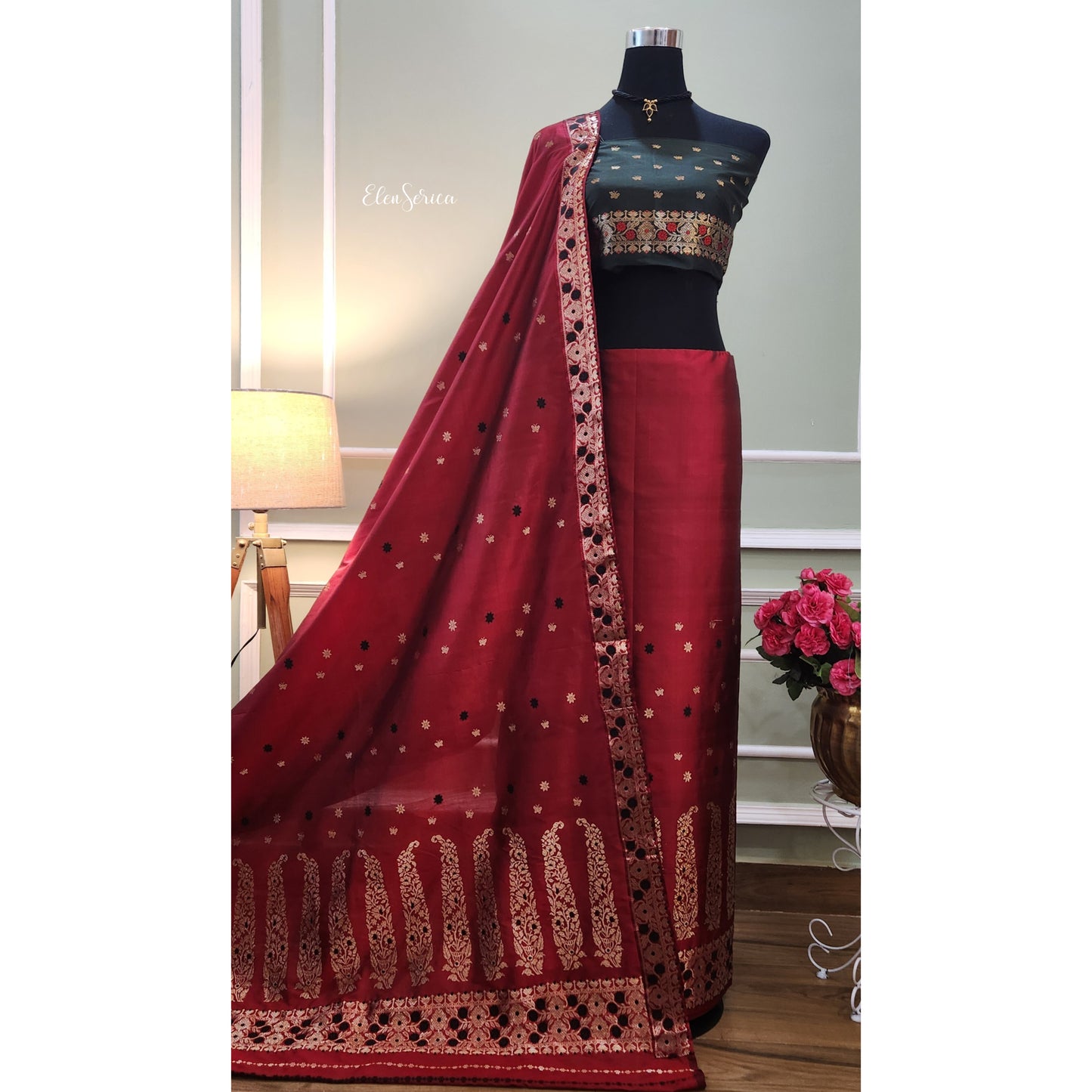 Crimson Royal Mulberry Silk Mekhela Chador