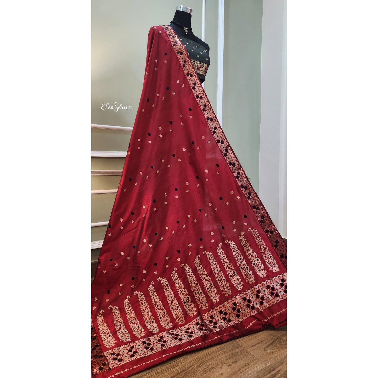 Crimson Royal Mulberry Silk Mekhela Chador
