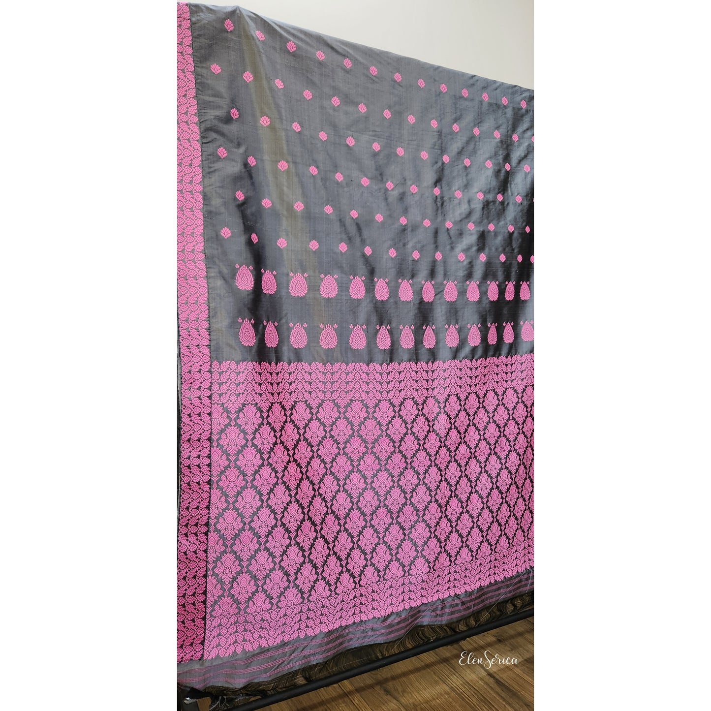 Grey Blossom Mulberry Silk Saree