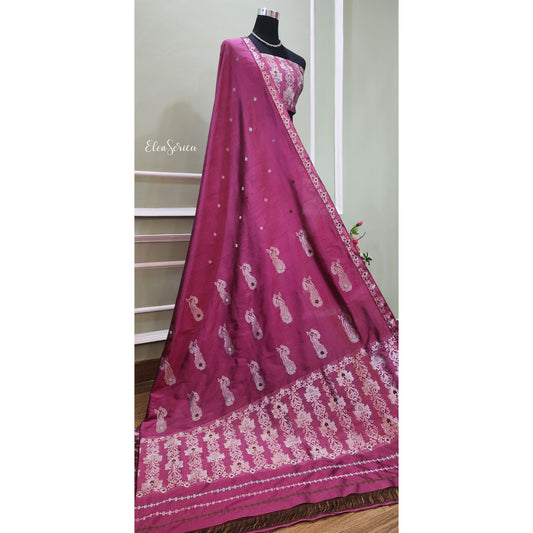 Magenta Mulberry Silk (Paat) Mekhela Chador