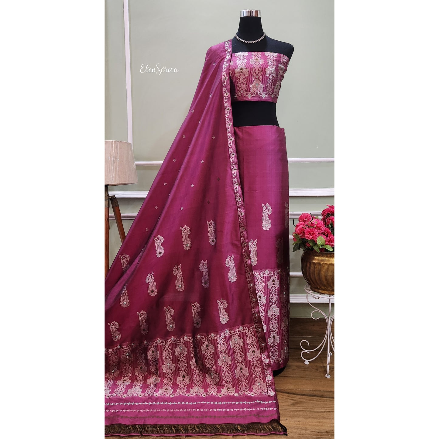 Magenta Mulberry Silk (Paat) Mekhela Chador