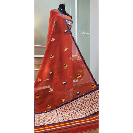 Orange Cotton Kesapaat Mekhela Chador