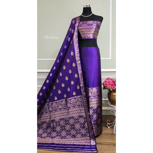 Purple Mulberry Silk Mekhela Chador