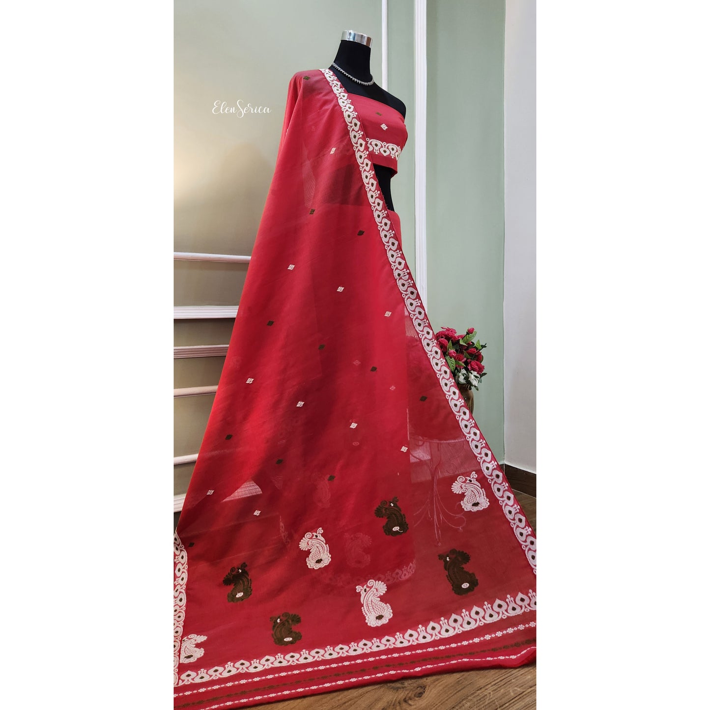 Red Cotton-Kesapaat Mekhela Chador