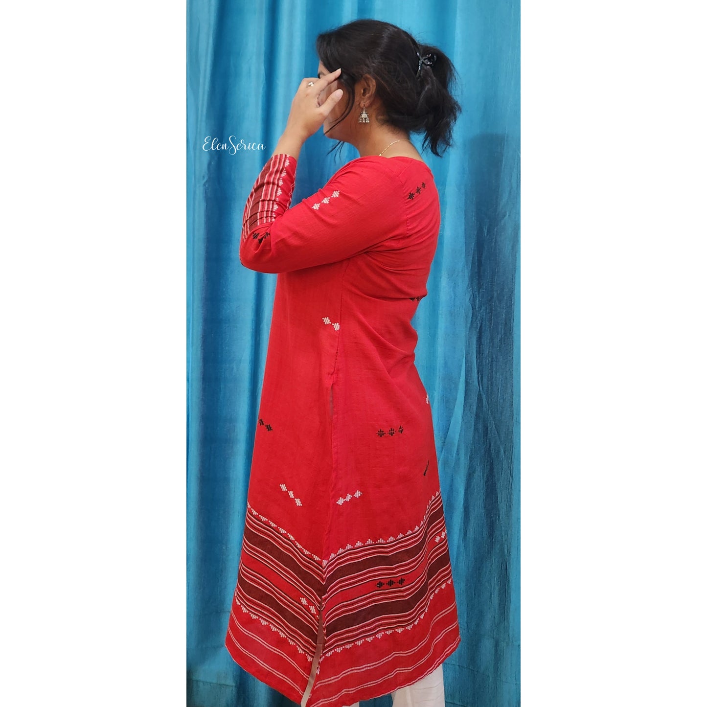 Red Handwoven Cotton Kurti