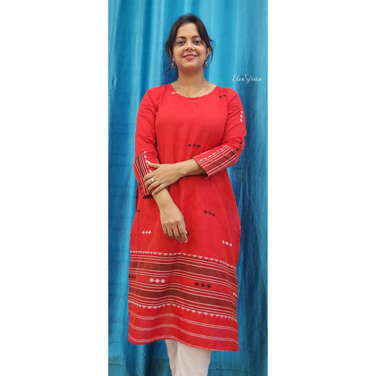 Red Handwoven Cotton Kurti