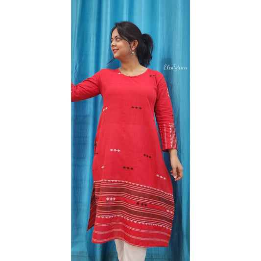 Red Handwoven Cotton Kurti