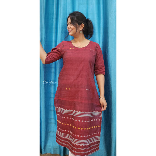 Maroon Handwoven Cotton Kurti