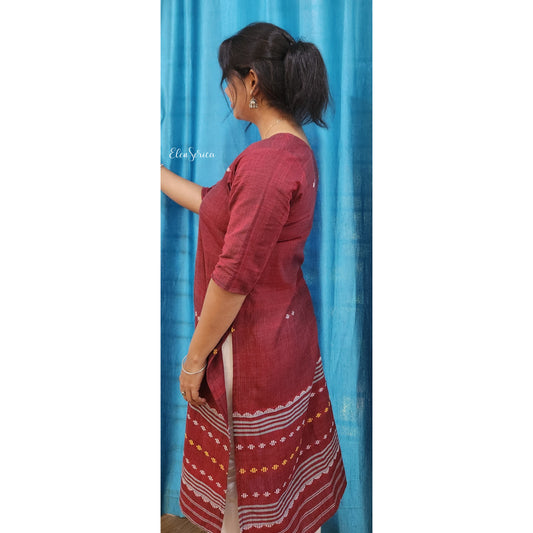 Maroon Handwoven Cotton Kurti