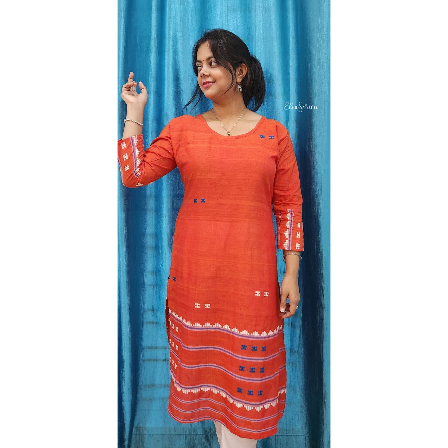 Orange Handwoven Cotton Kurti