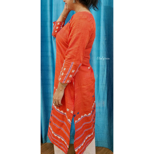 Orange Handwoven Cotton Kurti