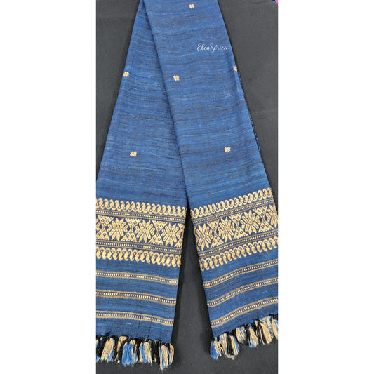 Handwoven Blue Eri Silk and Ghisa Stole