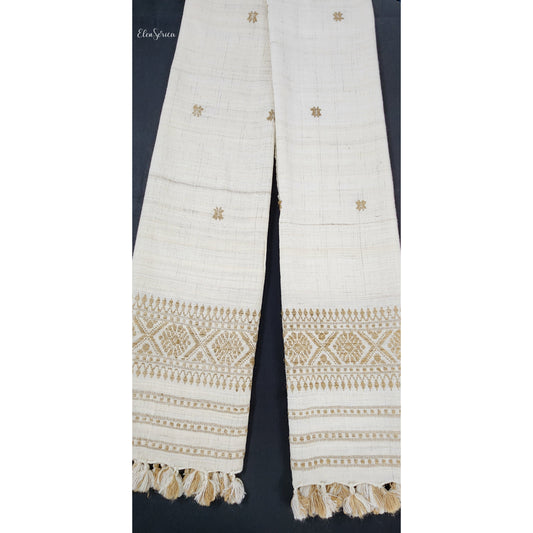 Handwoven White Eri Silk & Ghisa Stole
