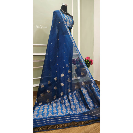 Midnight Blue Mulberry Silk (Paat) Mekhela Chador