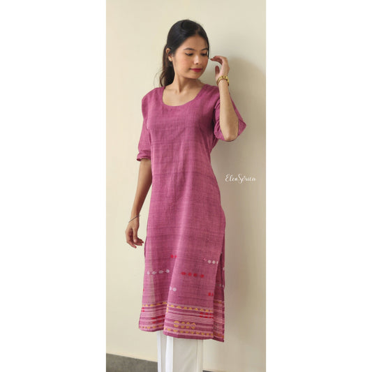 Pink Cotton Handwoven Kurti
