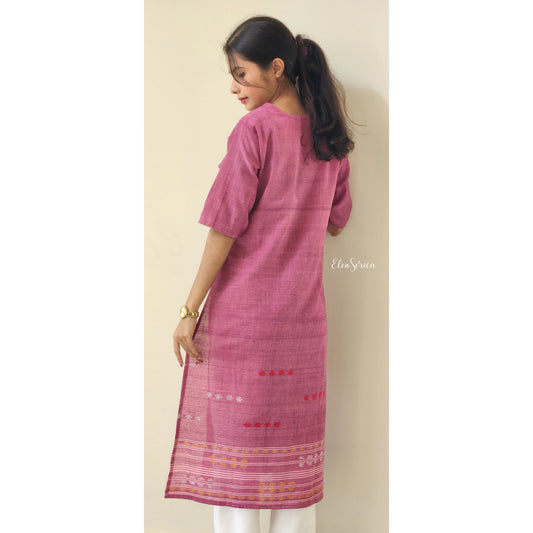 Pink Cotton Handwoven Kurti