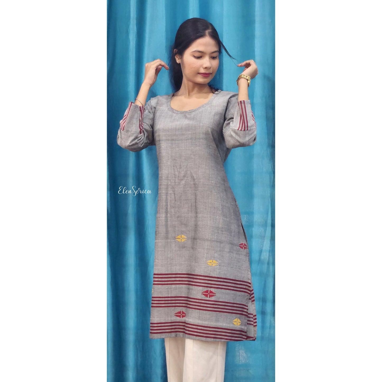 Grey Handwoven Cotton Kurti