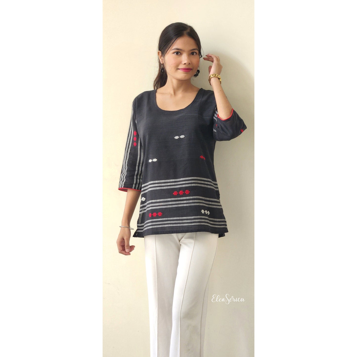 Black Cotton Handwoven Top