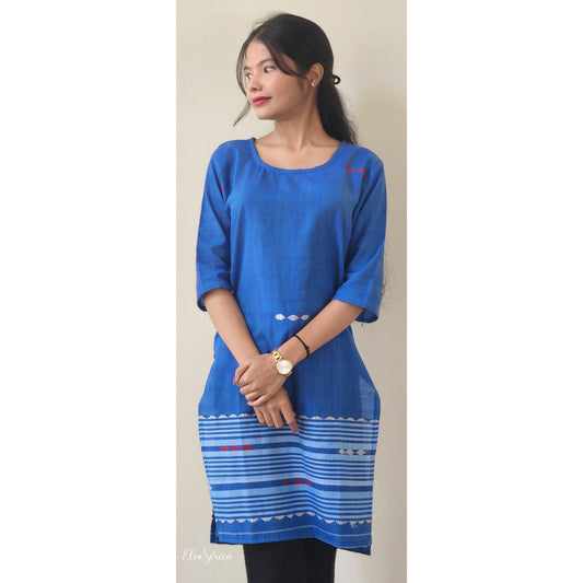 Blue Cotton Handwoven Kurti